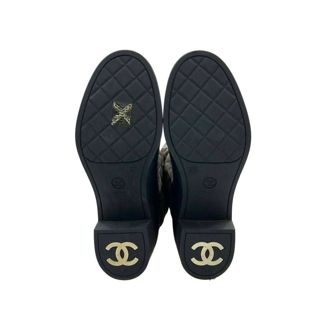 Chanel Long Rain Boots Quilted CC Logo 37 Brown — view 5