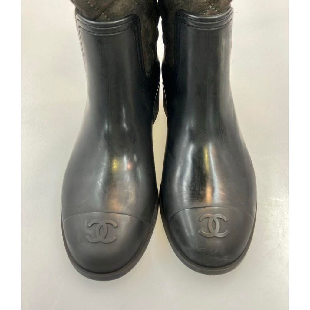 Chanel Long Rain Boots Quilted CC Logo 37 Brown — view 6