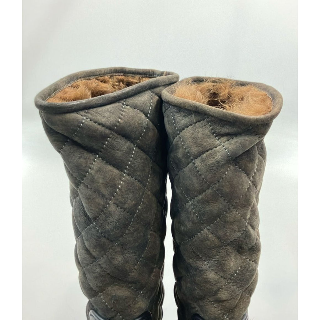 Chanel Long Rain Boots Quilted CC Logo 37 Brown — view 7
