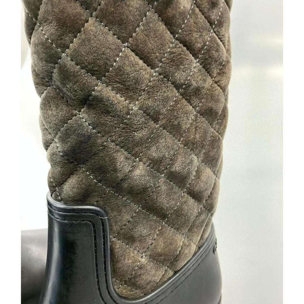 Chanel Long Rain Boots Quilted CC Logo 37 Brown — view 8