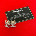 Chanel Coco Mark Ribbon Motif GP Rhinestone Earrings Accessories 24BK