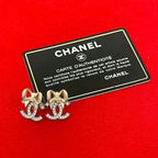 Chanel Coco Mark Ribbon Motif GP Rhinestone Earrings Accessories 24BK — view 2