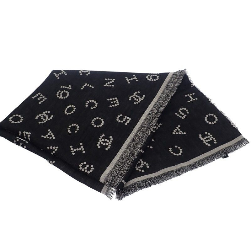 Chanel Logo Muffler CC Wool Silk Black Scarf