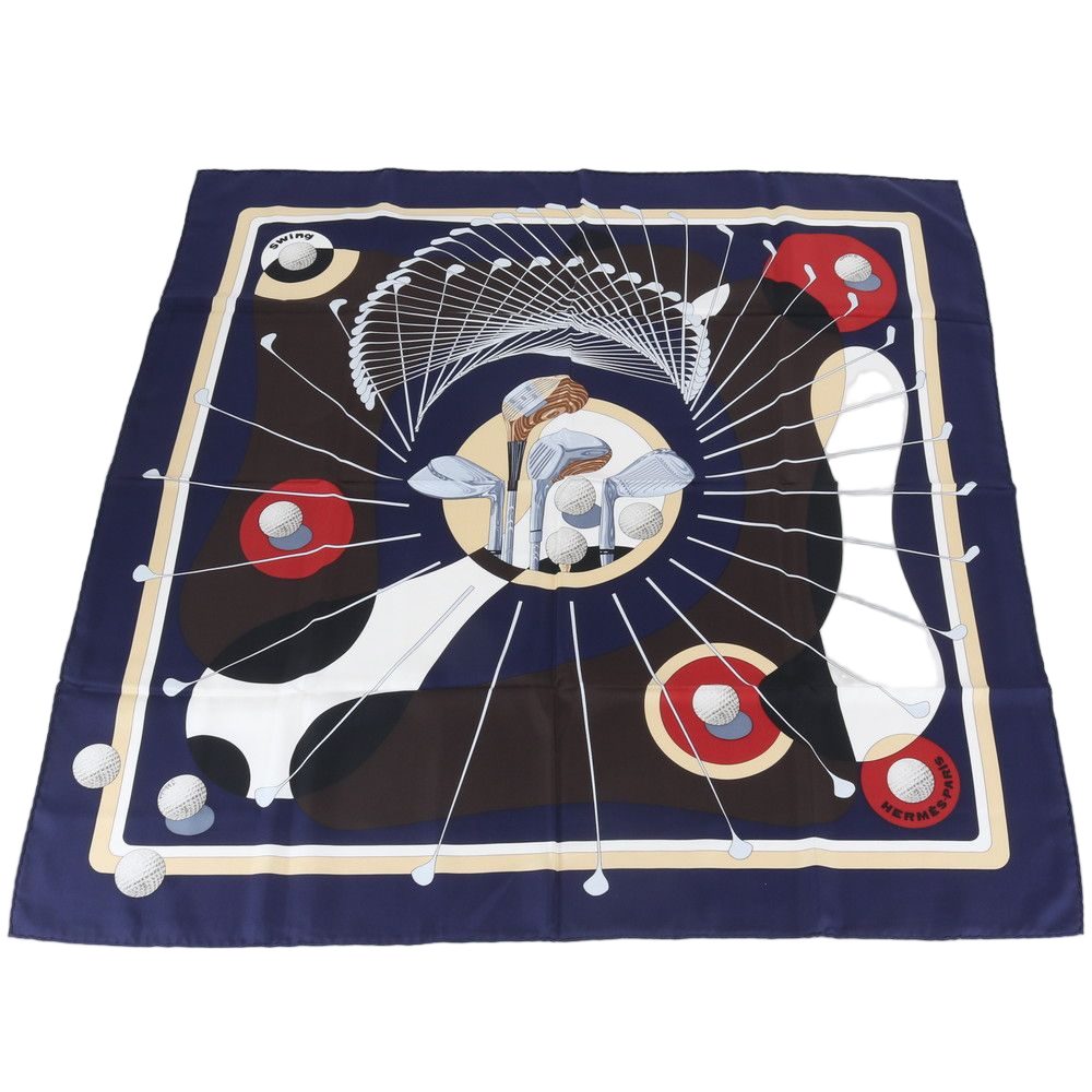 Hermes Carre 90 Swing Golf Club Silk 100% Scarf