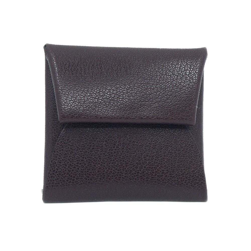 Hermes Bastia Brown Silver Coin Case Card Leather