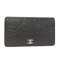 Chanel Camellia Embossed Bifold Long Wallet Leather Black