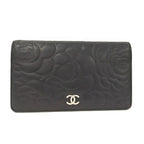 Chanel Camellia Embossed Bifold Long Wallet Leather Black