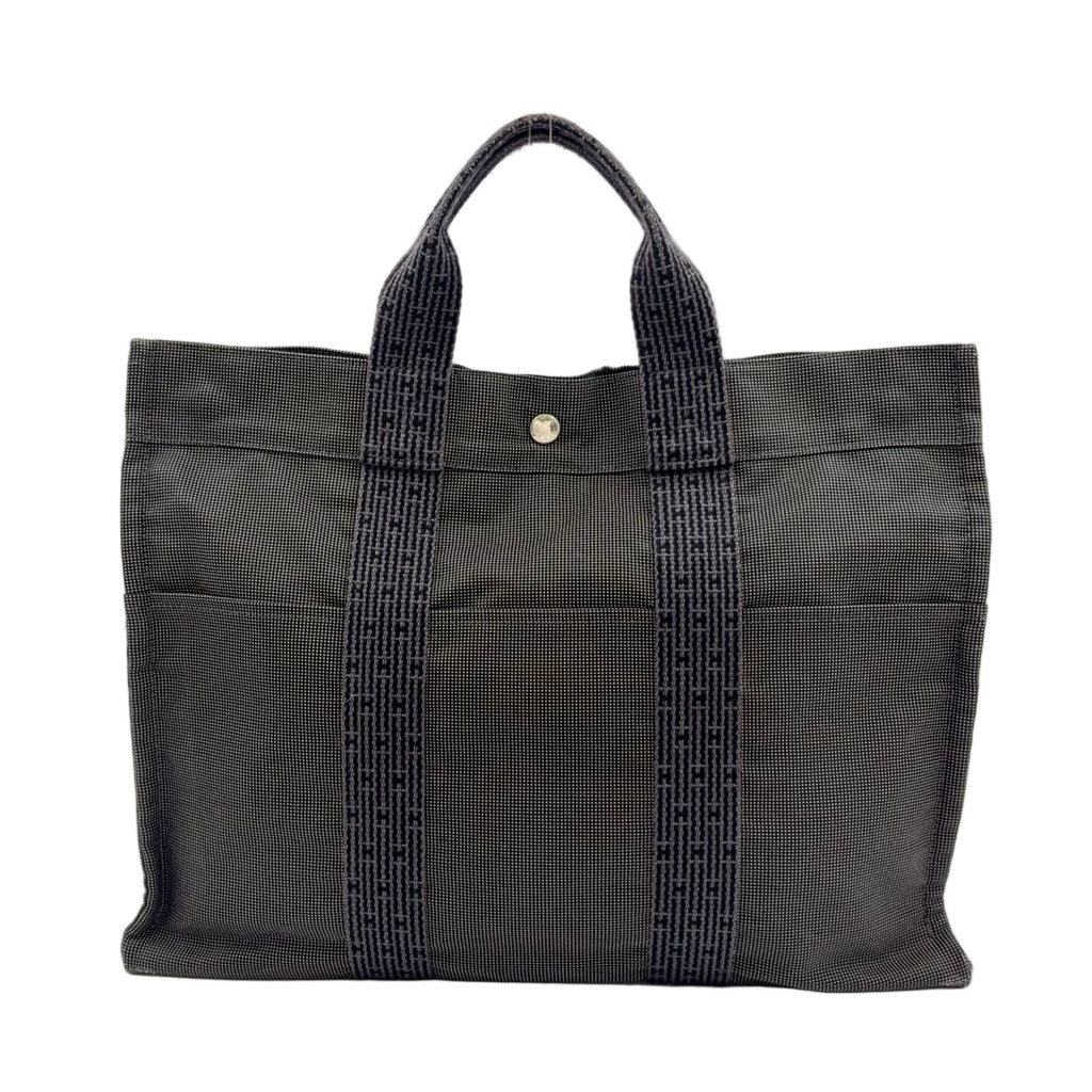 Hermes Her Line Canvas Gray Tote Silver