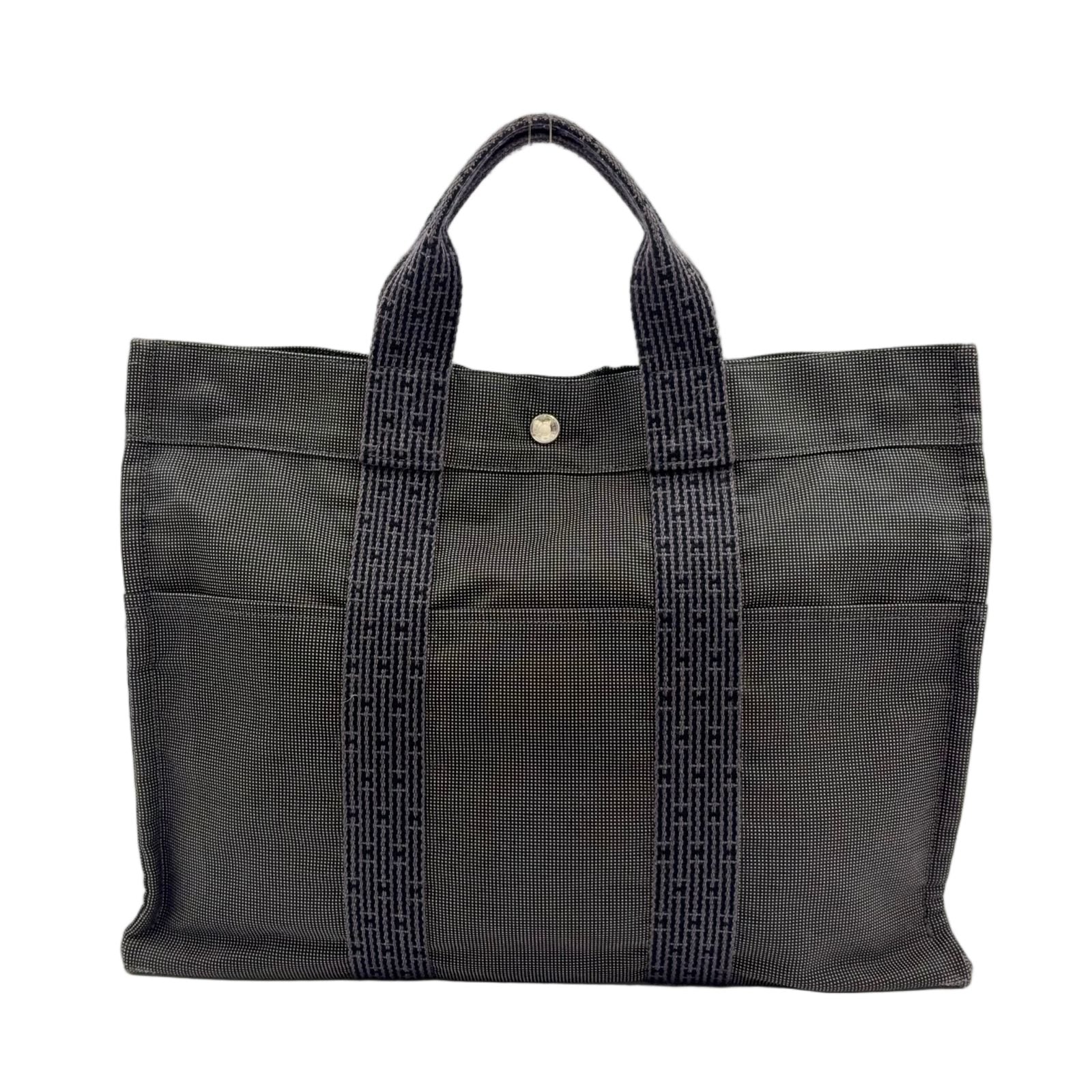 Hermes Her Line Canvas Gray Tote Silver