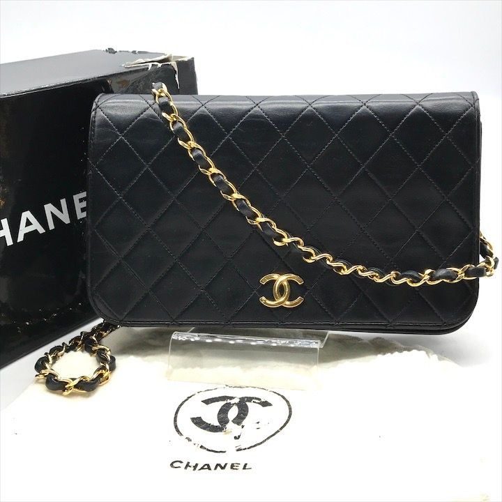 Chanel CC Logo Quilted Lambskin Push Lock Chain Shoulder Bag Black
