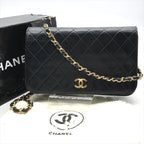 Chanel CC Logo Quilted Lambskin Push Lock Chain Shoulder Bag Black