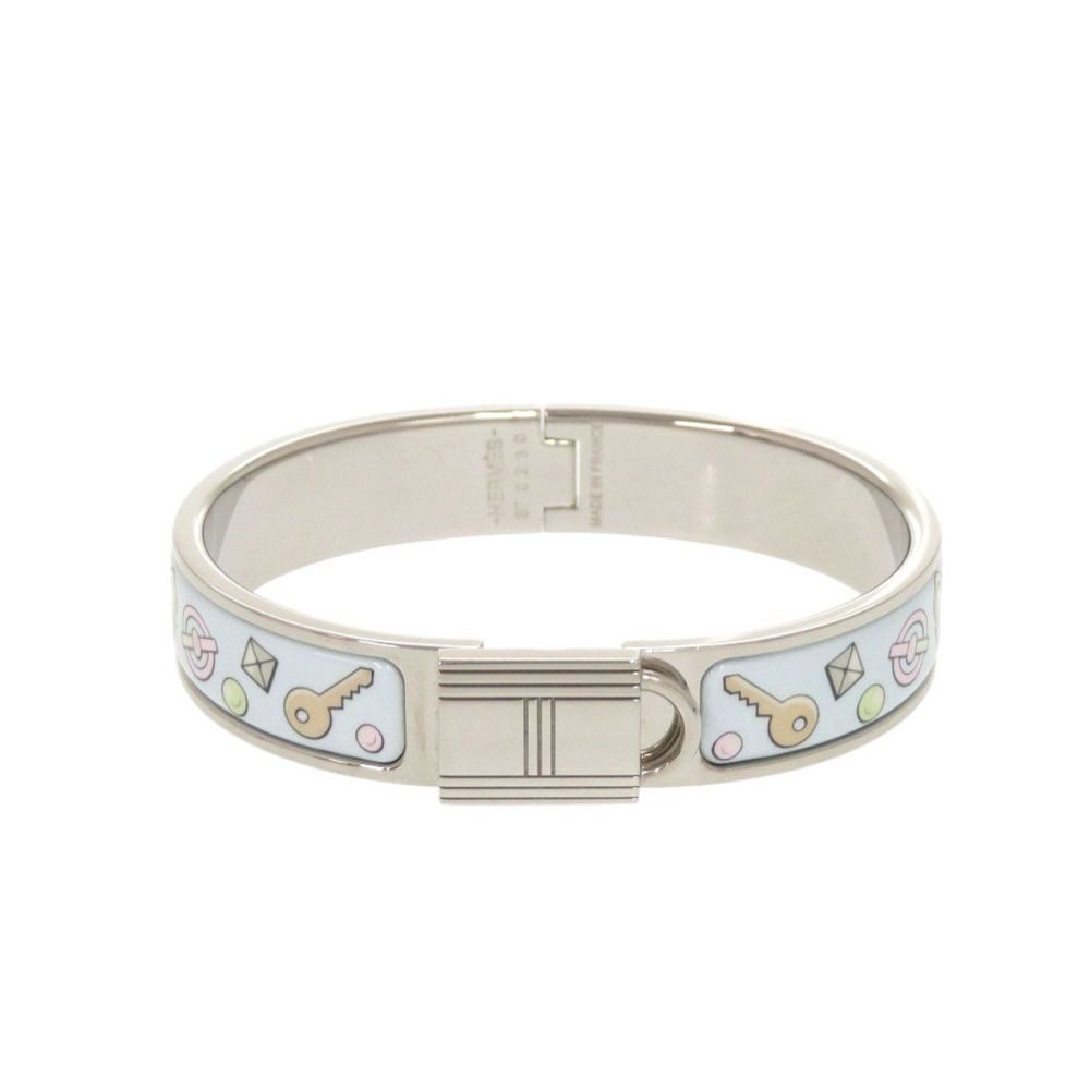 Hermes Metal Light Blue Silver Bangle Bracelet