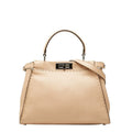 Fendi Selleria Peekaboo 2-Way Shoulder Bag Beige Leather