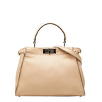 Fendi Selleria Peekaboo 2-Way Shoulder Bag Beige Leather