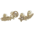 Chanel CC Logo Star Feather Metal Faux Pearl Stone Gold Earrings