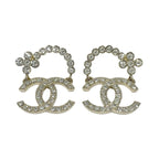 Chanel Earrings Gold Coco Mark Flower Rhinestone