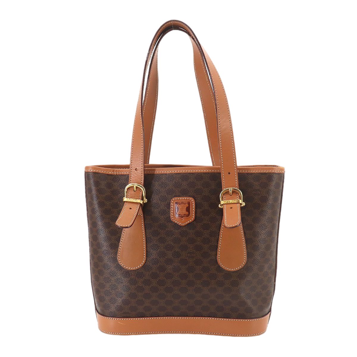 Celine Macadam Hand Bag Leather Brown Gold Vintage