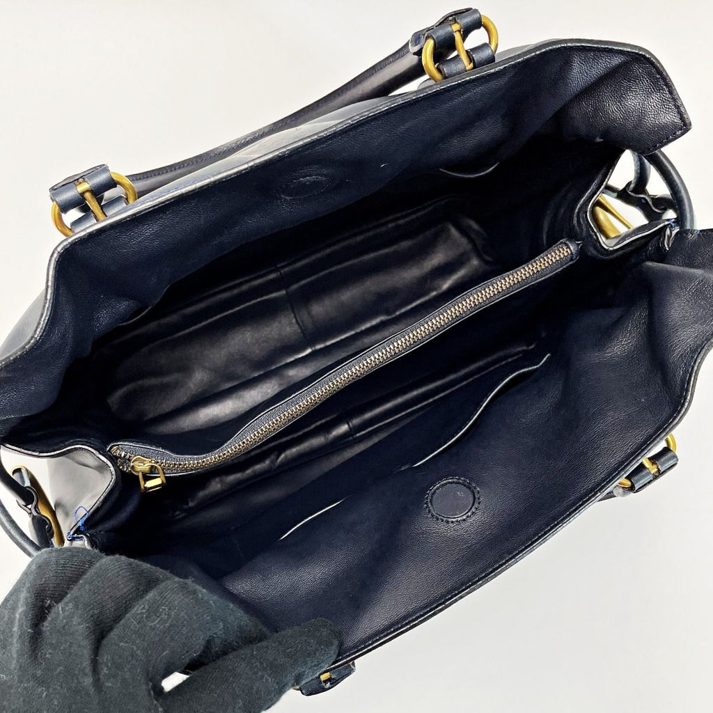 Loewe Anagram Flamenco 30 Navy Blue Stitch Tote Bag Gold Hardware — view 3