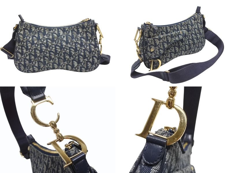 Dior Saddle Shoulder Bag Navy Trotter Pattern Galliano — view 3