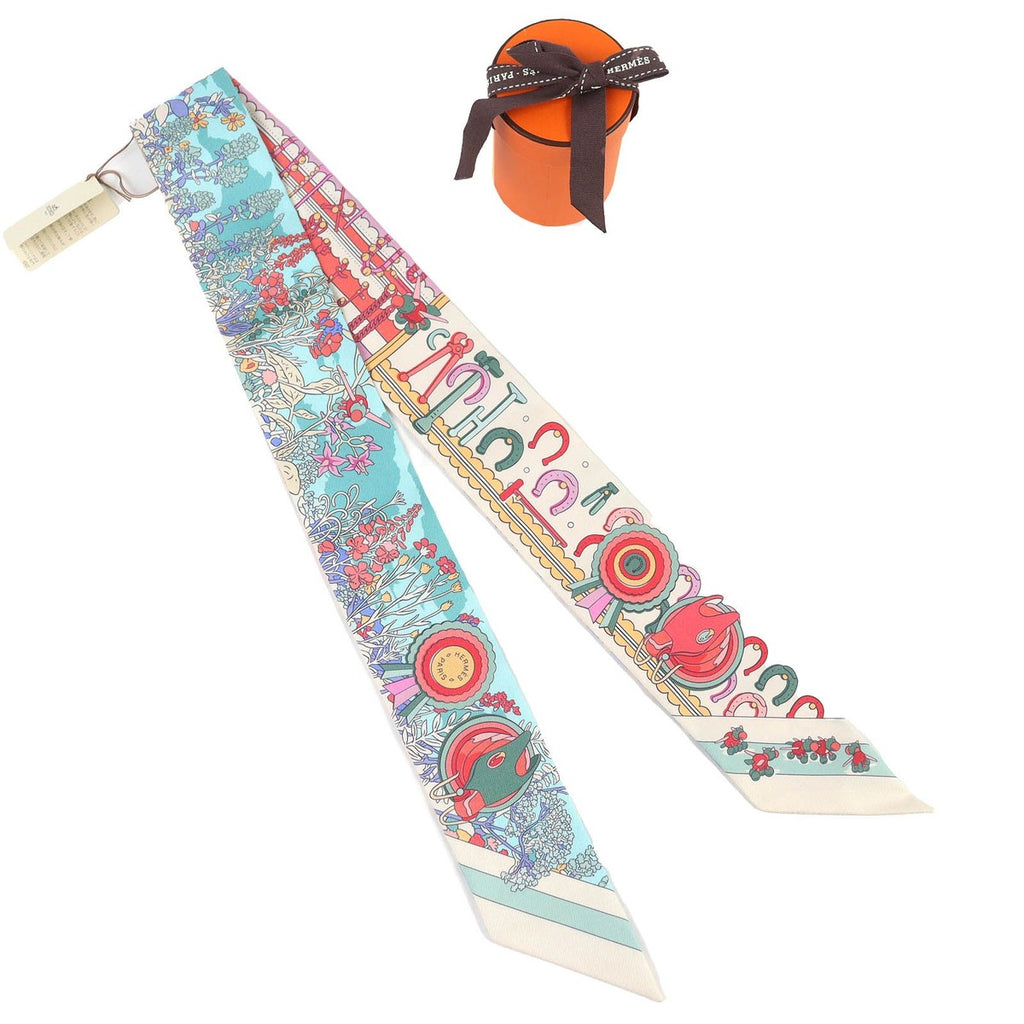 Hermes Twill Pony Pit Stop Silk Cles Pink Green Scarf — view 2