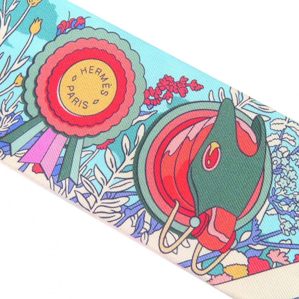 Hermes Twill Pony Pit Stop Silk Cles Pink Green Scarf — view 4
