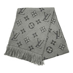 Louis Vuitton Muffler Echarpe Logomania Wool Silk Monogram Gray Scarf