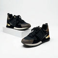 Louis Vuitton Run Away Line Monogram Sneakers Shoes Leather Fabric Suede Black