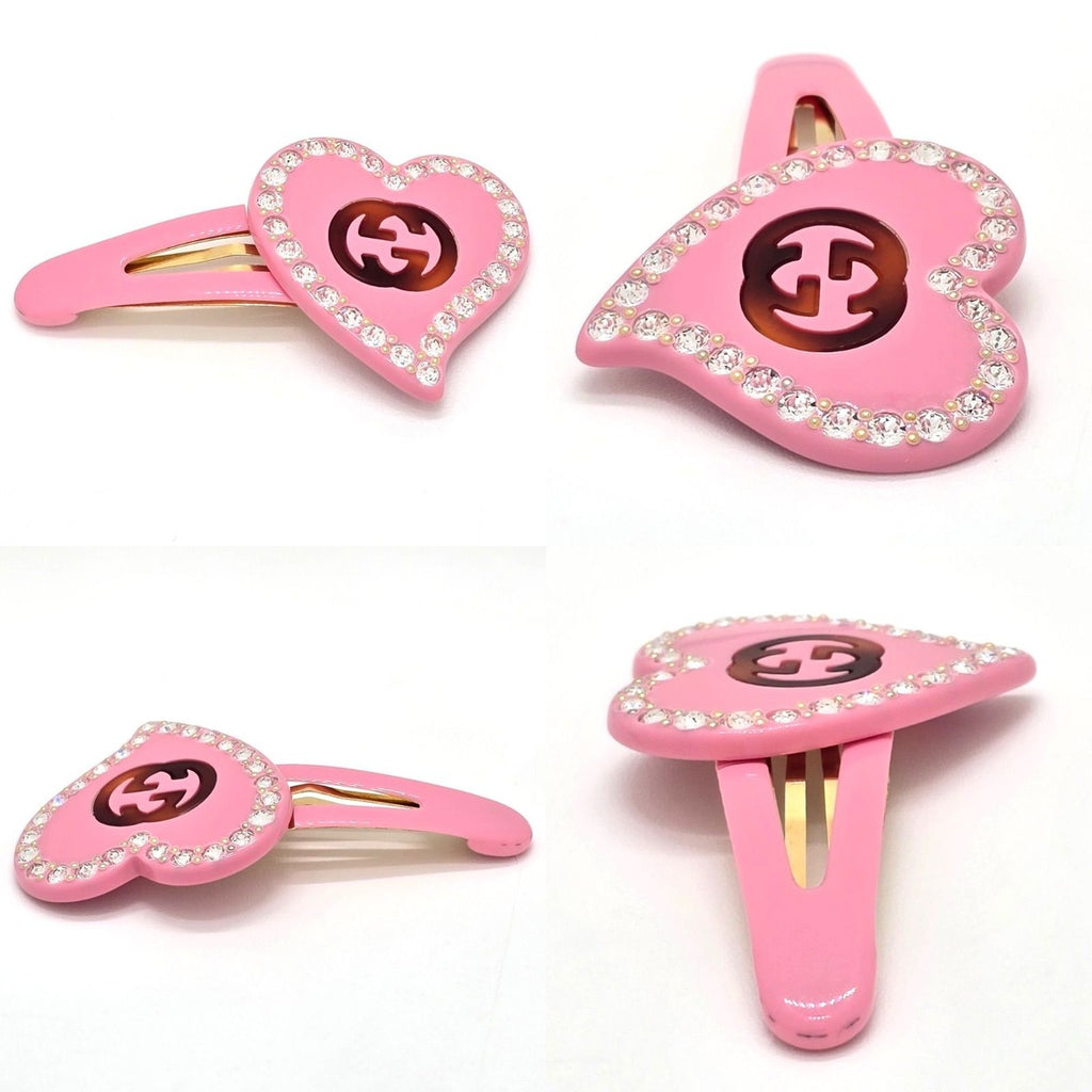 Gucci Interlocking Heart Hair Clip Width Resin Pink — view 2