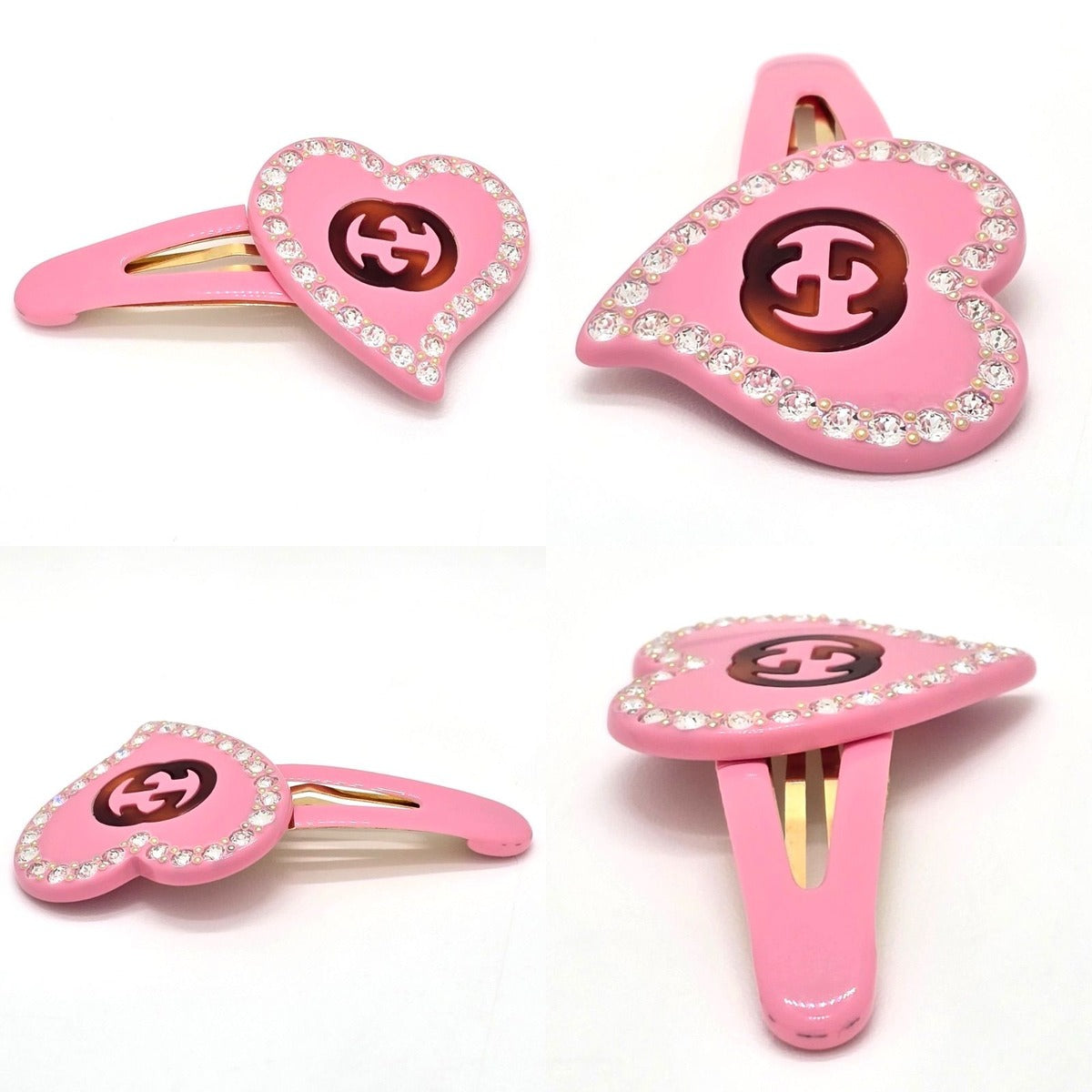 Gucci Interlocking Heart Hair Clip Width Resin Pink — view 2