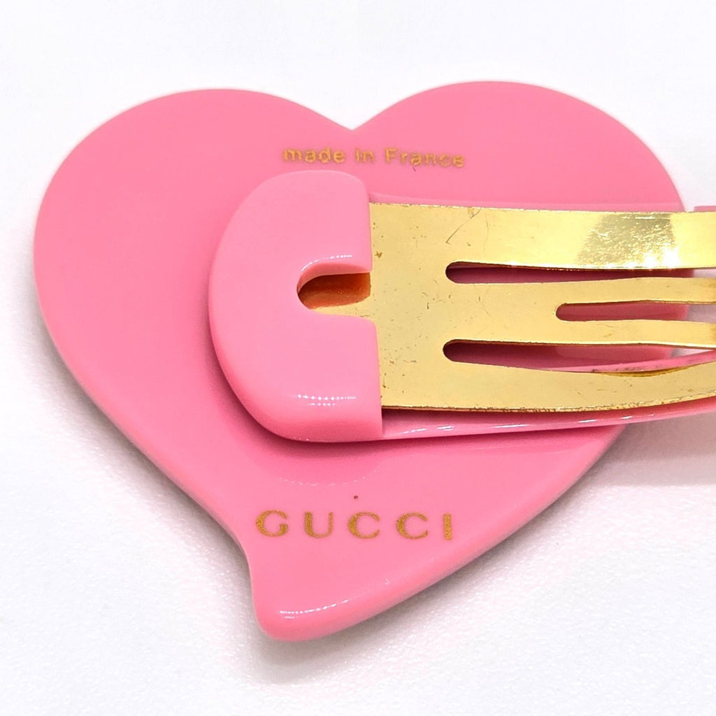 Gucci Interlocking Heart Hair Clip Width Resin Pink — view 4