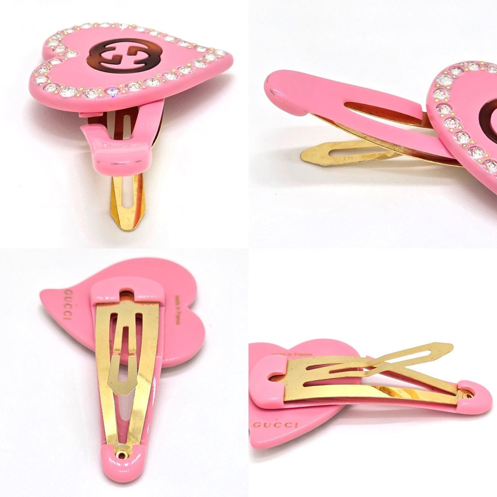 Gucci Interlocking Heart Hair Clip Width Resin Pink — view 6