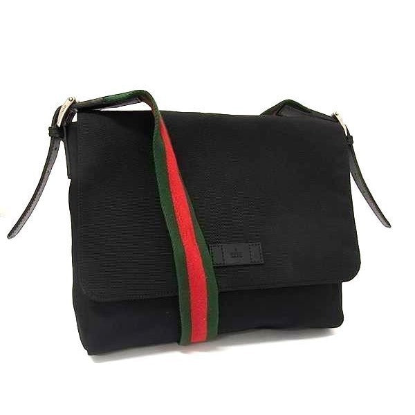 Gucci Shoulder Bag Sherry Line Messenger Black Techno Canvas Leather