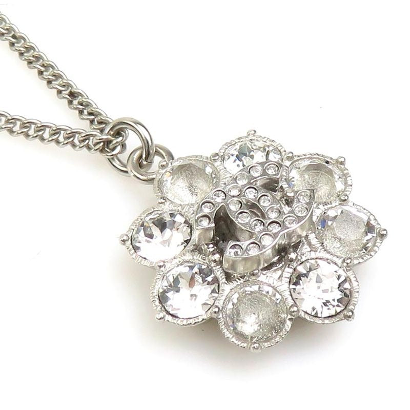 Chanel Crystal Floral Silver Necklace — view 2