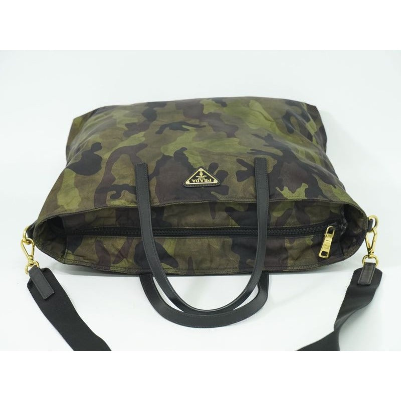 Prada Camouflage Pattern 2-Way Shoulder Bag Handbag Nylon Khaki Black — view 5