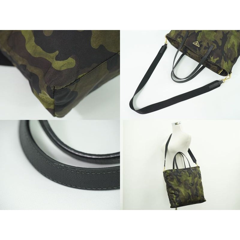 Prada Camouflage Pattern 2-Way Shoulder Bag Handbag Nylon Khaki Black — view 6