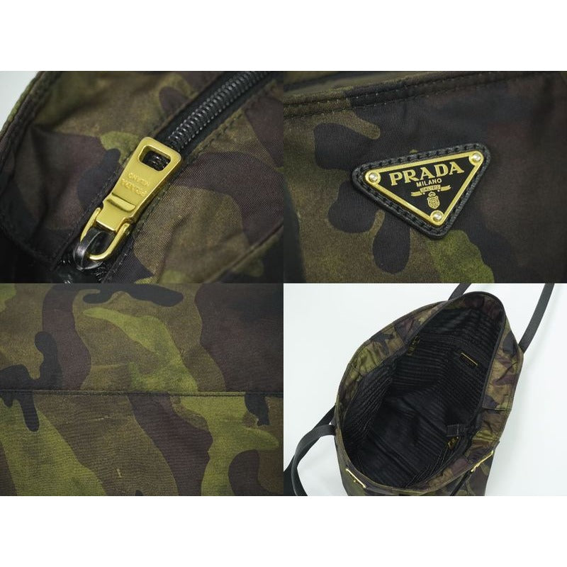 Prada Camouflage Pattern 2-Way Shoulder Bag Handbag Nylon Khaki Black — view 7