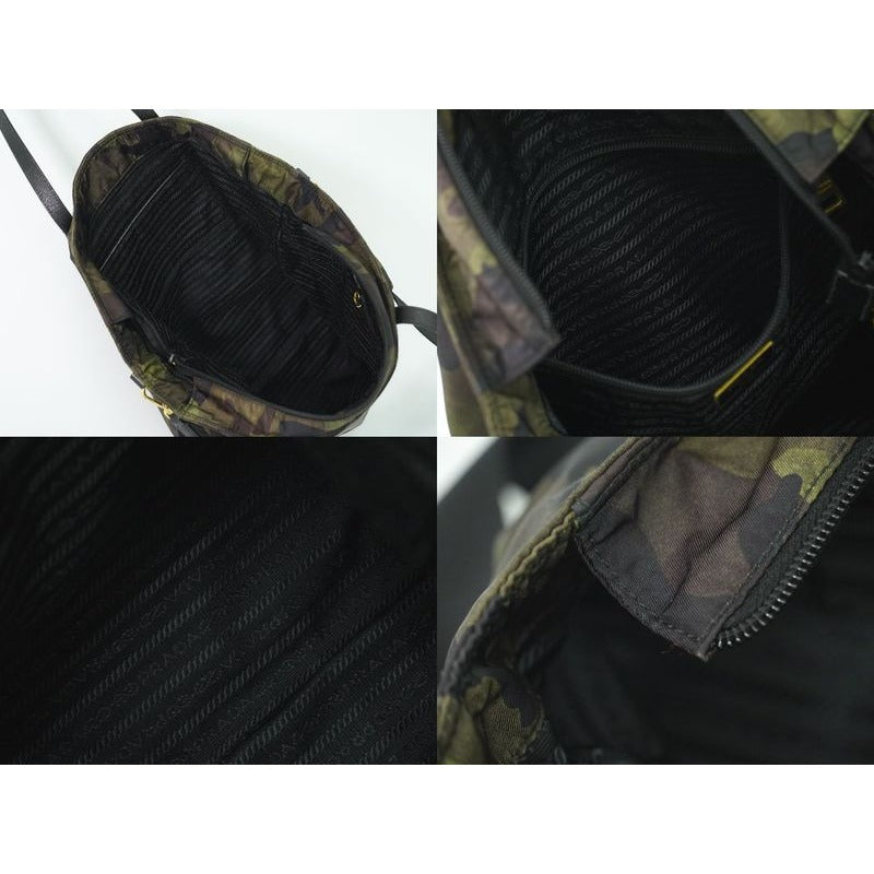 Prada Camouflage Pattern 2-Way Shoulder Bag Handbag Nylon Khaki Black — view 8