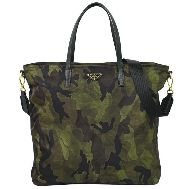 Prada Camouflage Pattern 2-Way Shoulder Bag Handbag Nylon Khaki Black