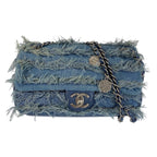 Chanel CC Logo Turnlock Blue Silver Denim Leather Chain Shoulder Bag