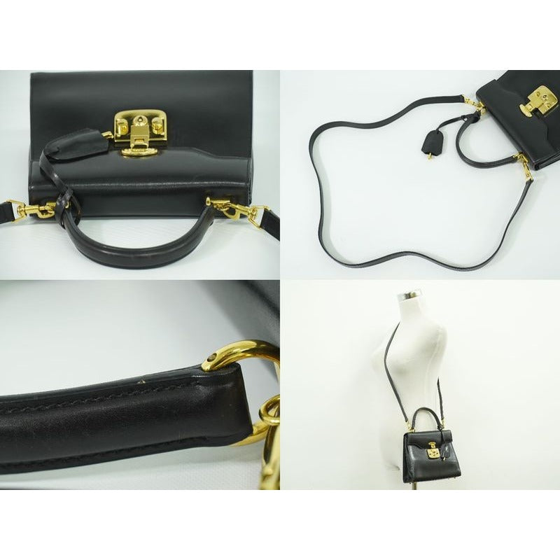 Gucci Lady Lock 2-Way Shoulder Bag Handbag Pochette Leather Black — view 6