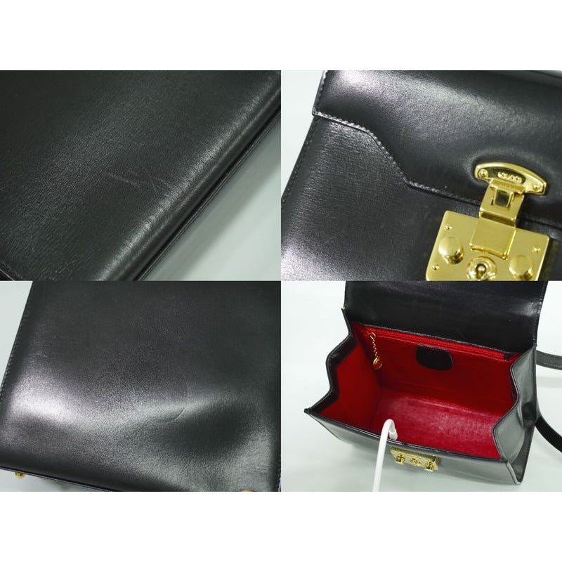 Gucci Lady Lock 2-Way Shoulder Bag Handbag Pochette Leather Black — view 7