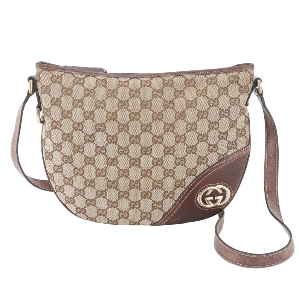 Gucci GG Canvas New Brit Leather Shoulder Bag Crossbody Hand Tote