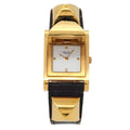 Hermes Medor Vintage Watch Pyramid Gold Studs White Leather Quartz
