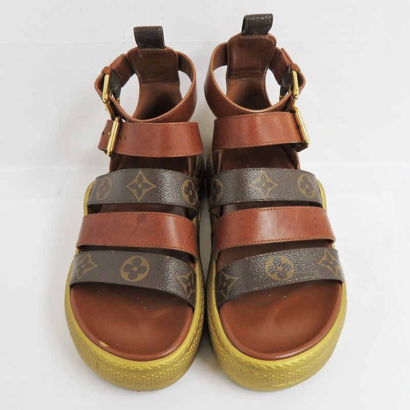 Louis Vuitton Sandals Akrite Monogram Brown Gold 36 — view 2