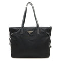 Prada Triangle Logo Tote Large Shoulder Bag Nylon Enamel Leather Nero Black
