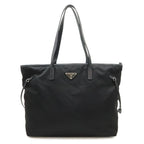 Prada Triangle Logo Tote Large Shoulder Bag Nylon Enamel Leather Nero Black