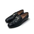 Hermes Paris Loafer Leather Shoes Black Silver Hhardware Moccasin Flat