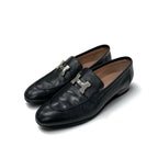 Hermes Paris Loafer Leather Shoes Black Silver Hhardware Moccasin Flat