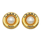 Chanel Logo Faux Pearl Round Earrings