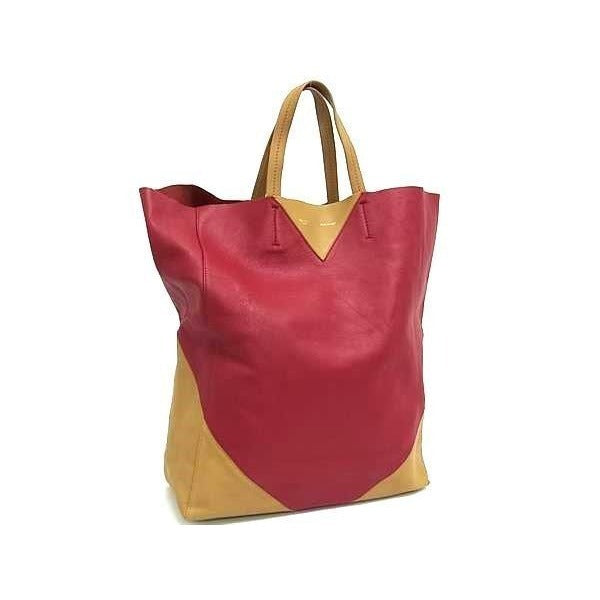 Celine Tote Bag Cabas 16440 Red And Beige Leather Women Bicolor
